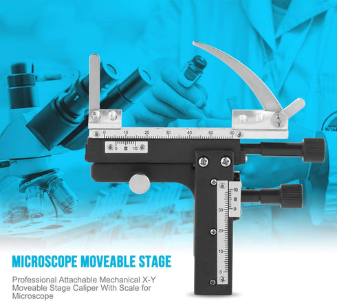 Microscope Moveable Stage,Professional Attachable Mechanical X-Y Moveable Stage Caliper with Scale,Microscope Accessories Movable Caliper Ruler,for Microscope,Great Replacement