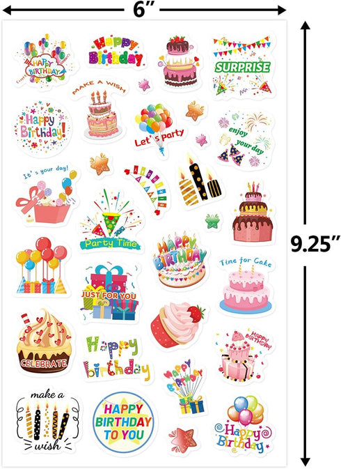 Happy Birthday Stickers, 10 Sheets, 300 Pcs for Kids Party Home Classroom Decoration