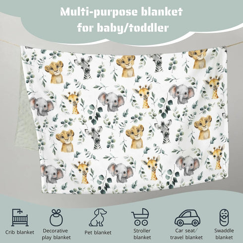 30 40 HawSkgFub Safari Jungle Animals Mink Baby Blankets Dotted Backing Boy Girl Shower Gift, Giraffe Elephant Zebra