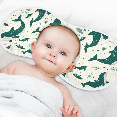siphylline Set 2, 22x11in Emerald Green Playful Whale Cotton Muslin Burp Cloth Breathable Milk Spit Up Cloth for Gender