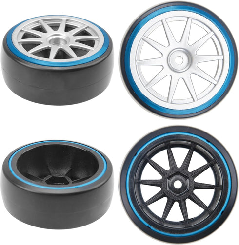 1/10 RC Hard Plastic Drift Tires & Wheel Rims, 12mm Hex 10-Spoke Compatible with HSP HPI Tamiya TT01 TT02 Kyosho Traxxas