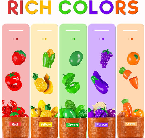 Set, 1-3 1 2 3 Toddler Toys Play Food Learning Toy Cutting Food with Color Sorting Basket, Pretend Play Kitchen