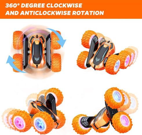 2.4GHz 360 4WD 3 4 5 6 7 8-12 Remote Control Car, Electric Race Stunt Car, Double Sided Rolling Rotating Rotation, LED