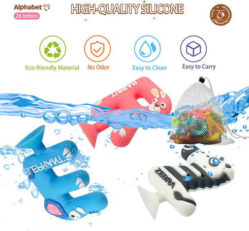 Games,26 3-5 Bath Alphabet Letters,ABC Bath Toys,Alphabet Cute Animals Silicone Bathtub Letters with Suction Cup,ABC