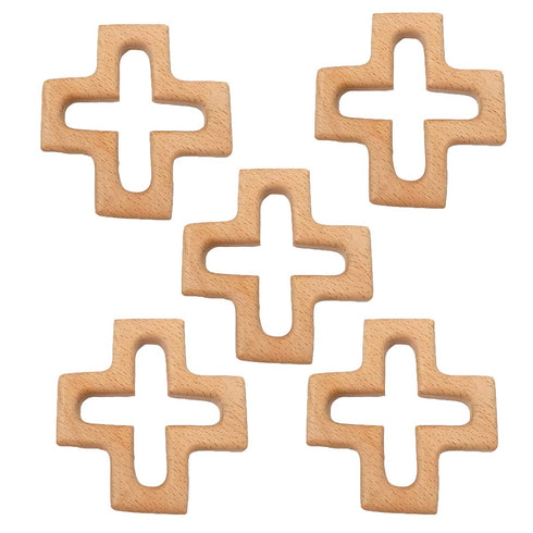 ARAKIERST 10pcs Organic Wood Cross Pure Natural Animal Shape Beech Wooden Handmade Grasping Pattern DIY Pacifier Chain