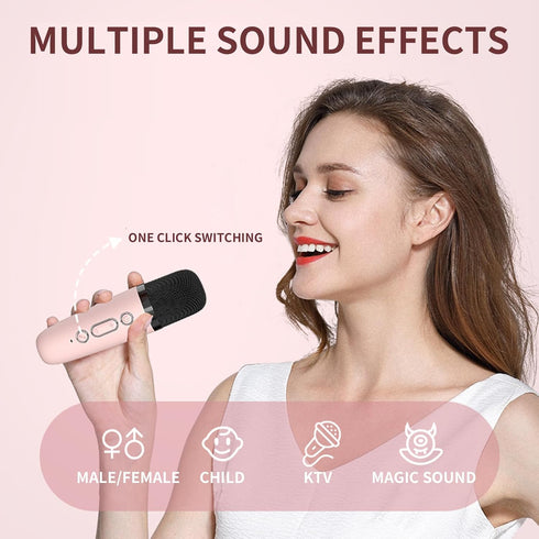 Mini Karaoke Machine for Kids, Portable Bluetooth Speaker with Wireless Microphone, Music Player Toys for Girls and