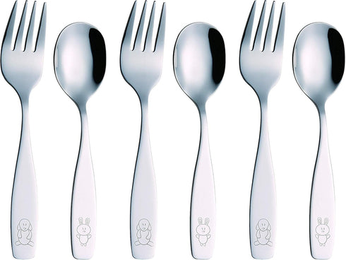 Exzact Children Flatware 6pcs, 3 x Forks, 3 x Spoons, Toddler Utensil Kids Silverware, Dishwasher Safe