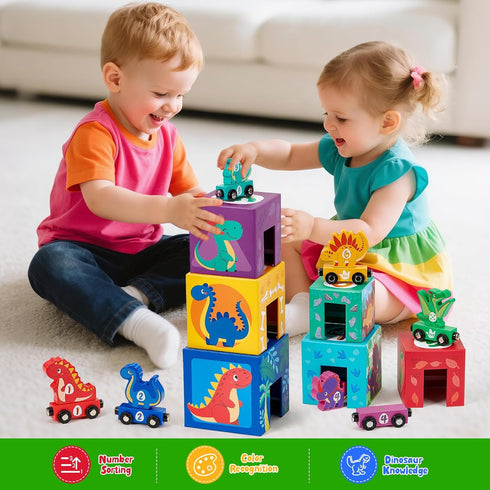 1-3, Set, 1 2 3 Toyssa Wooden Dinosaur Sorting and Stacking Toys for Toddler Number Blocks Nesting Boxes with Magnetic