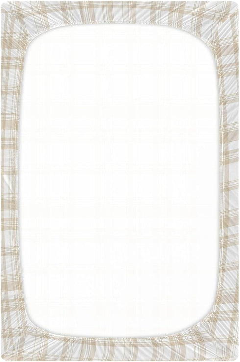 VEKELEE 39x27 Beige Buffalo Plaid Fitted Crib Sheet for Boys and Girls, Soft and Breathable Bed Sheet for Standard Crib