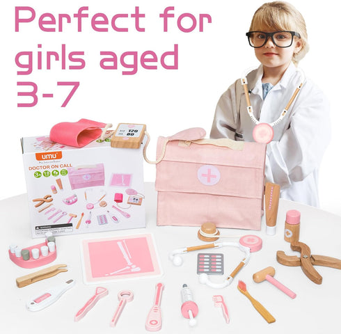Doctor’s Kit Play Set for Kids, Pretend Toy 18 PCS Doctor Playset for Toddlers, Dentist Kit Doctor Role Play Set, Doctor Kit for Toddlers and Kids Ages 3+ 4 5 6 Year Old Boys and Girls, Pink