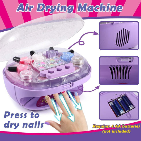 Set 3-12 Golray Kids Nail Polish for Girls, All-in-One Nail Art Kit - Dryer/ Glitter Powder/ False Nails/ Nail Decals/