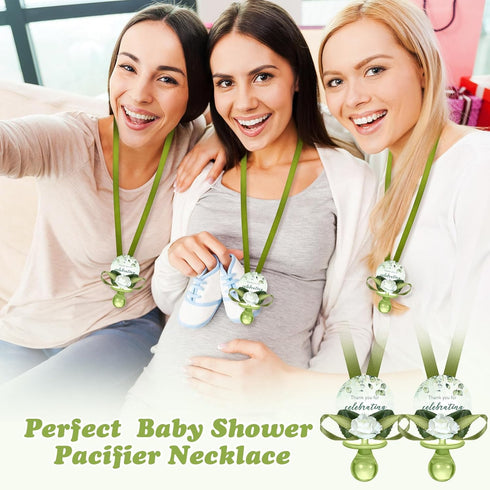 Coume 60 Pcs Sage Green Baby Shower Favors, Acrylic Pacifier Necklace with Thank You Cards for Guests