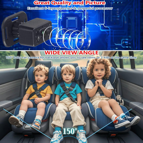 JUNHAOZ 720P 4.3 inch 360 150 KB45 Baby Car Camera for Backseat-HD Monitor with Night Vision, Rotation, Wide View
