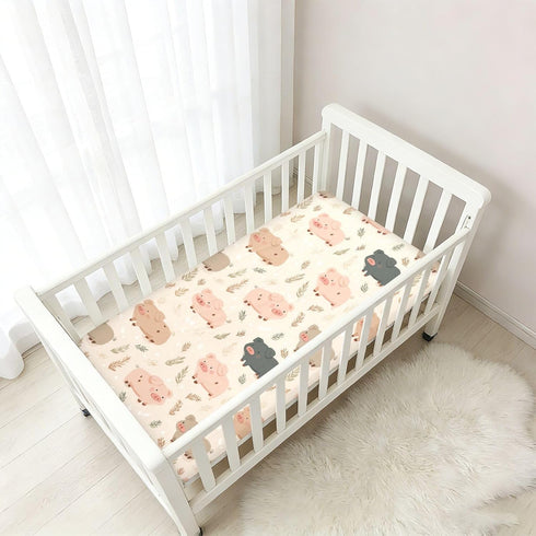 miaozhen 1 Pack 52x28 Cotton Crib Sheets for Baby Boys Girls Soft Breathable Funny Grassland Pig Pink Toddler