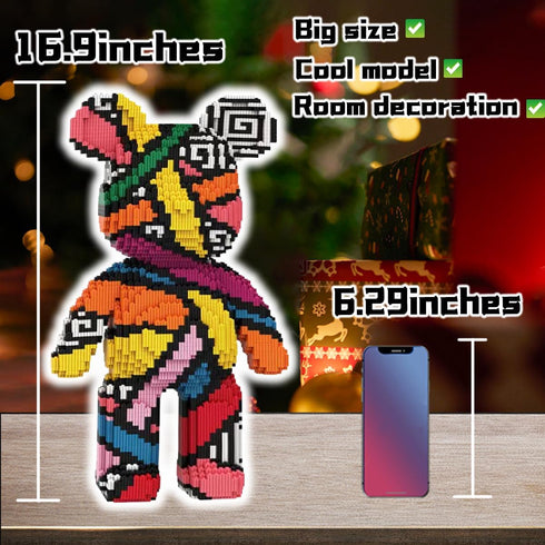 Set(16.9inches) Rainbow Graffiti Teddy Bear Micro Building Blocks Christmas Bear Building Blocks Winktoys Gift