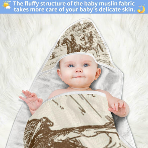 WELLDAY 30x30 Inch Western Desert Cowboy Baby Towel Ultra Soft Hooded Towels for Babies - Ultra Absorbent Cotton Bath