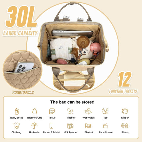 Xocvji Backpack Backpack Diaper Bag with Portable Changing Pad, Large Wide-Open Baby Diaper Bag with Insulated Pockets