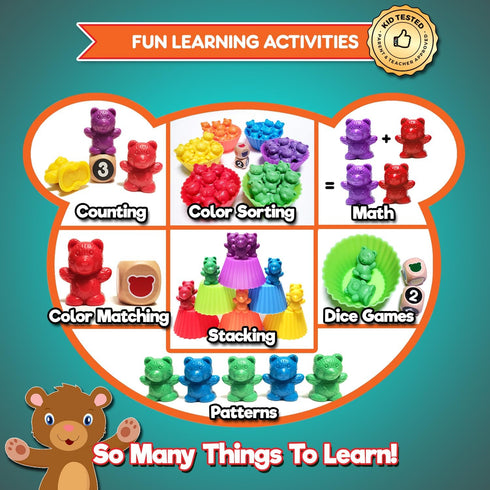 Counting Set 60 2 Deluxe & Sorting Bears Game - Montessori Fine Motor Learning Jumbo Toys with Stacking Cups, Preschool
