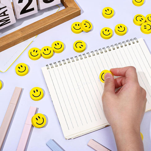 Whaline 80Pcs Smile Mini Bulk Erasers, Welcome Back to School Yellow Round Happy Face Collection for Classroom Rewards