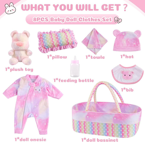 8 17-22 Inch BABESIDE Pcs Reborn Baby Doll Clothes with Bassinet for Babydolls, Reborn Baby Doll Accessories fit