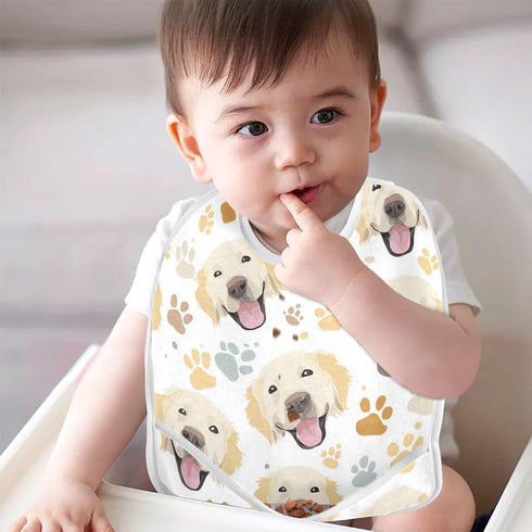 IHCVHQX Baby Feeding Bibs for Boys Girls Golden Retriever Dog Faces and Paw Infant Toddler Drooling Bibs with Catcher