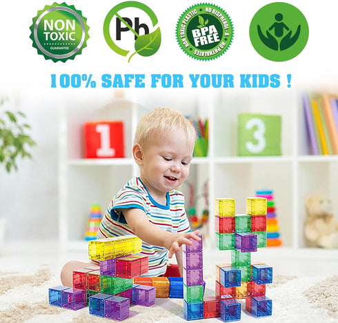 1.38 inch Magnetic Blocks Toddler Toys, 30pcs Translucent Building Blocks for Ages 2-7, Preschool STEM Montessori Toys