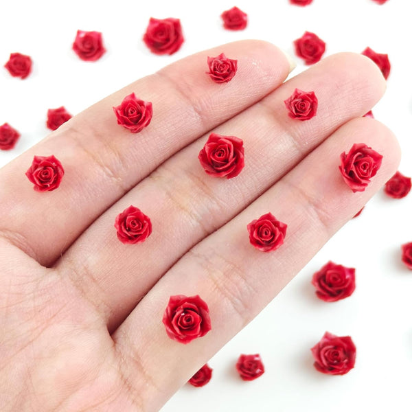 HOMICO 200 Pieces Tiny Red Rose Decor for Dollhouse Mini Resin Decor for