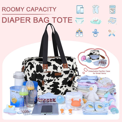 Mommy Pritent Diaper Tote - Baby Bag with Pacifier Case, Shoulder Straps, Stroller Clips, Waterproof Large Maternity