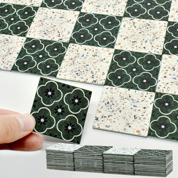 iLAND Dollhouse Flooring on 1/12 scale, Miniature Dollhouse Accessories, 60pcs Double-Sided Floor Tiles