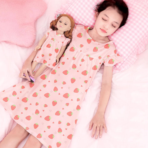 18" ICOSY Matching Doll & Girls Nightgowns Clothes Girls Pajamas Sleepwear Outfit for Kids and Girl Doll