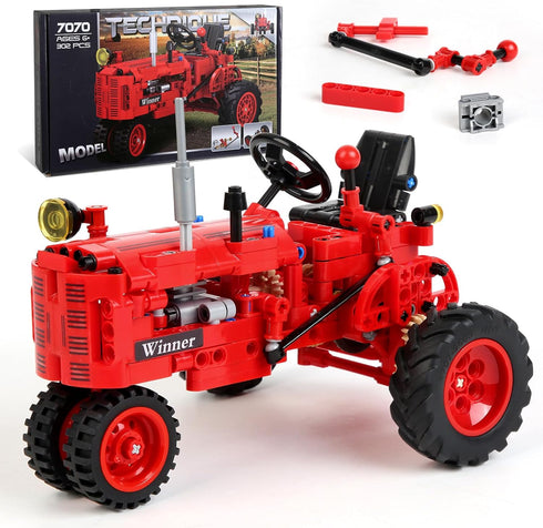 WanJJXW Classic 1/12 Red Tractor Building Blocks Set,Farm Tractor Building Kit Toy for