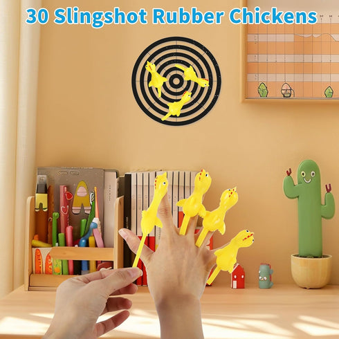 TEESSUE 40 Pcs Flying Chicken Slingshot Party Favors for Kids Adults, Bulk Gag Goodie Bags Stuffers for Kids, Rubber