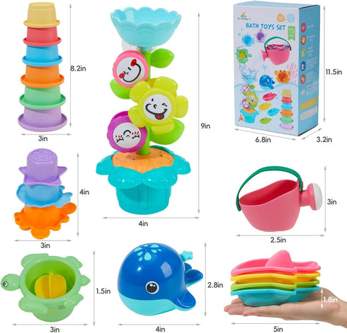 1-3 17PCS Set, 1+ Bath Toys for Kids Ages Fun and Easy-Grip Mold Free Baby and Toddler Bath Toys Interactive Flower