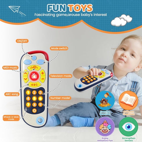3 1-3 Orzbow Baby Remote Control Toy with Music, Realistic TV Remote Toy with Lights and Sounds, Modes(Learning, Music