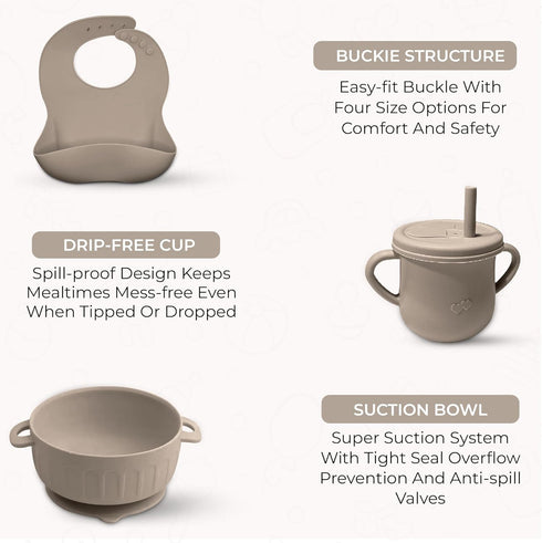 Generic Set SiliFeed Silicone Baby Feeding Durable, Non-Toxic Mealtime Kit with Suction Bowl, Bib, Placemat, and Soft