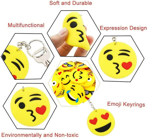 64 Pack Mini Emoticon Keychain Plush (16 expressions), Cute Keychains for Kids, Party Favors, Valentine's Day Gifts