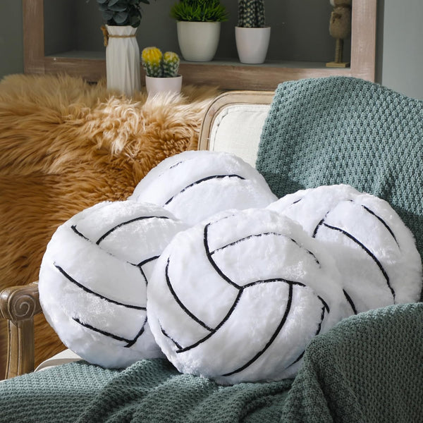 Gerrii 4 Pcs Sports Pillow Set, Fluffy Plush Stuffed Throw Pillows for Basketball, Softball, Football, Soccer,