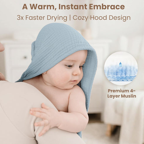 2-Pack 100% Star,32" 32") Konssy Muslin Hooded Baby Towels, Cotton, Ultra-Soft & Absorbent Baby Bath Towels with Hood