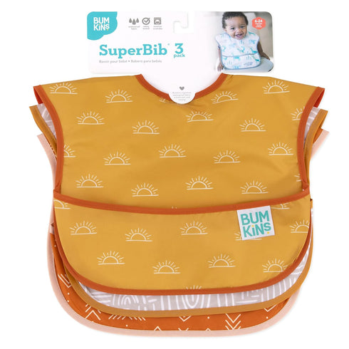 Bumkins Bibs for Girl or Boy, SuperBib Baby and Toddler for 6-24 Months, Waterproof Fabric 3-Pack (Desert Boho)