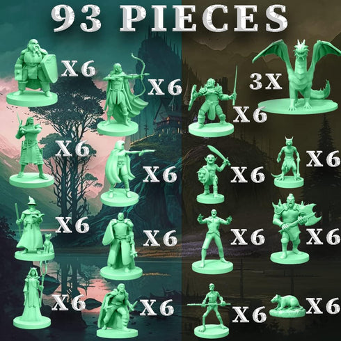 Mythical Heroes Mini Figure Set for RPGs | 93 Pcs in 16 Designs | Suitable Size for DND