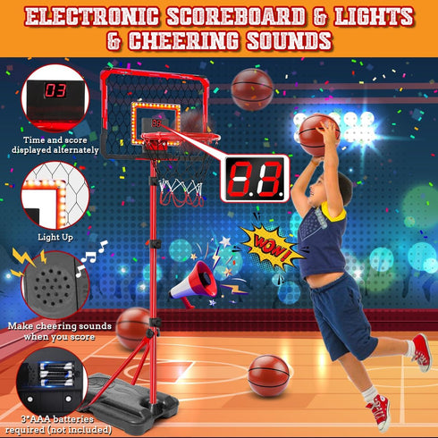 Meland Kids Basketball Hoop, Adjustable Height 3.4ft-6.2ft, Indoor Outdoor Basketball Goal Toys for Boys 3-8
