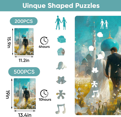Puzzles for Adults 500 Pieces, Wedding Wooden Puzzles, Unique Shaped Jigsaw Puzzles, Beautiful Gift Package for