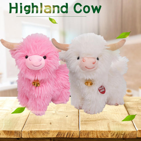 Crazy Dancing Singing Funny Highland Cow Stuffed Animals, Interactive Scottish Highlander Cattle Musical Valentines Day