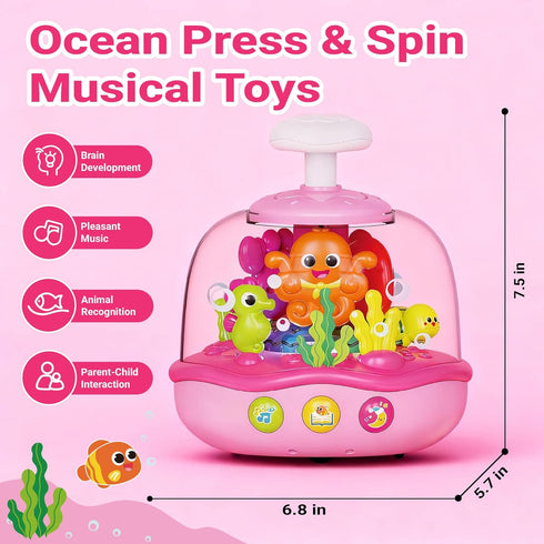 MoraBaby 6-12-18 1 1-3 Baby Girl Toys Months, Press & Spin Ocean Musical Light Up Toy | Bilingual Learning Educational