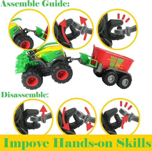 Set, 3-5, Die-cast Metal Toy Tractors with Trailer, Movable Parts & Realistic Details Rolling Monster Trucks Realistic