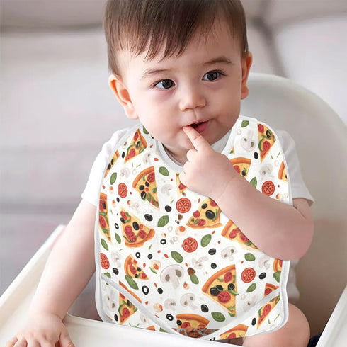 IHCVHQX 1 Pack Baby Feeding Bibs for Boys Girls Pizza Slices Mushrooms Button Newborn Infant Bibs Teething Bib