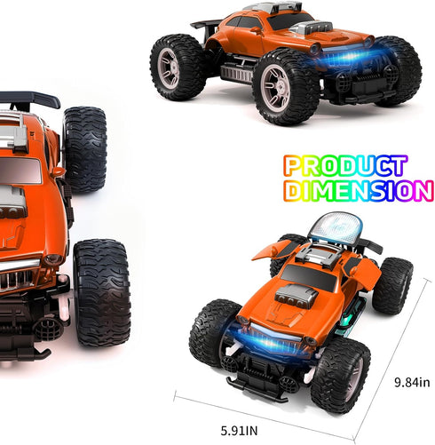1:18 2.4GHz 80m 3+ Orange RC Truck with Colorful LED Lights Rechargeable Remote Control Car, Range, Remote-Opening