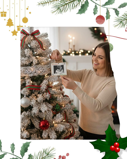 Pregnancy Announcement Christmas Ornament Sonogram Photo Frame Keepsake with Ribbon Baby Coming Soon Gift