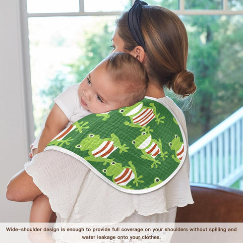 tplaotee 22x11in Cartoon Green Frogs Red-Stripe Cotton Burp Cloth Soft Touch Baby wash Cloth for Babies boy and Girl