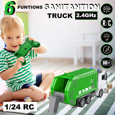 2.4Ghz Remote Control Garbage Truck Toys, 1/24 Scale RC Waste Management Truck for Boys Age 3-8
